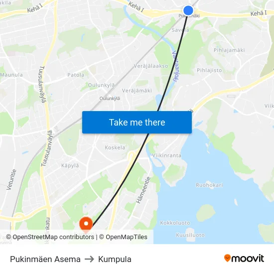 Pukinmäen Asema to Kumpula map