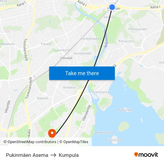 Pukinmäen Asema to Kumpula map