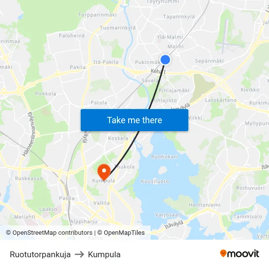 Militia Cottage Lane to Kumpula map
