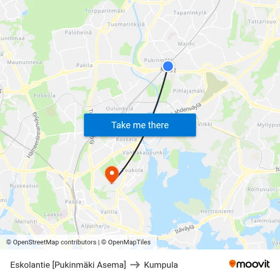 Eskolantie [Pukinmäki Asema] to Kumpula map