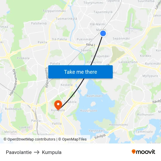 Paavolantie Road to Kumpula map