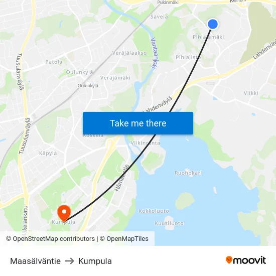 Maasälväntie to Kumpula map