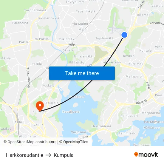 Iron Works Road to Kumpula map