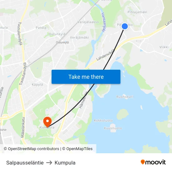 Salpausseläntie to Kumpula map