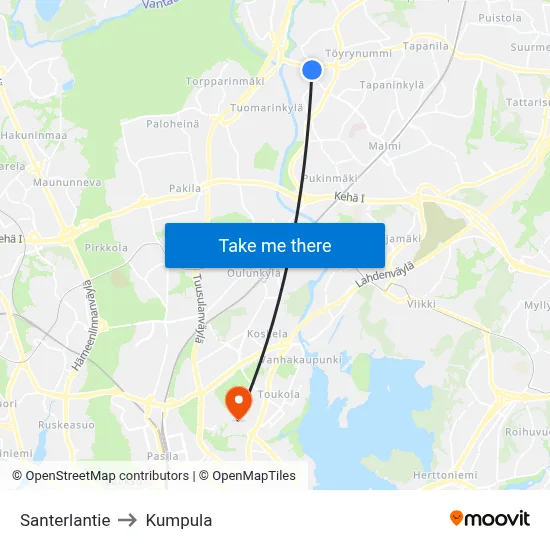 Santerla Road to Kumpula map