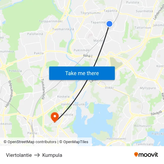 Viertola Road to Kumpula map