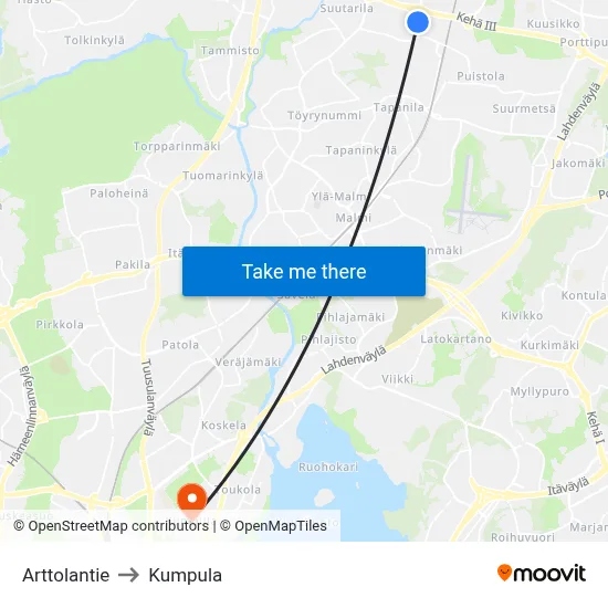 Arttola Road to Kumpula map