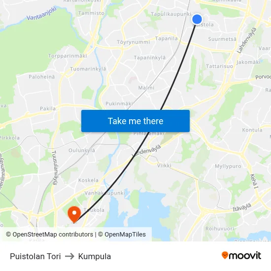 Puistola Square to Kumpula map
