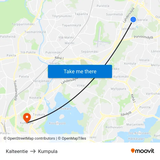 Kalteentie to Kumpula map