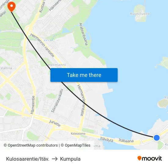 Kulosaarentie/Itäv. to Kumpula map