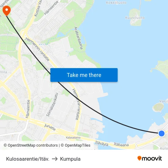 Kulosaarentie/Itäv. to Kumpula map