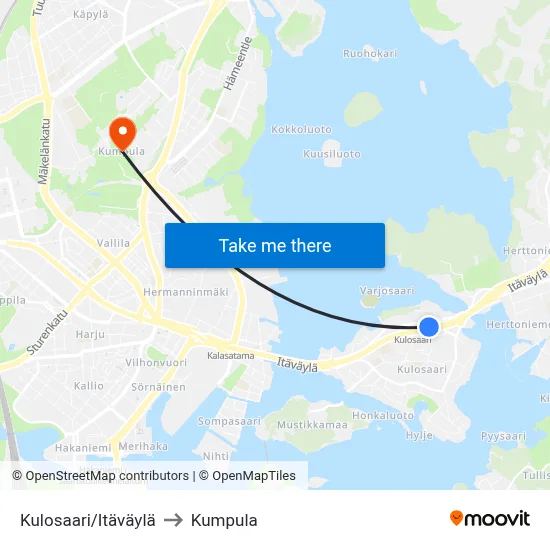 Kulosaari/East Highway to Kumpula map