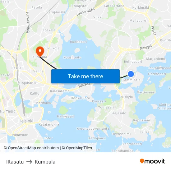 Iltasatu to Kumpula map