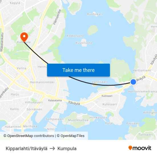 Kipparlahti/Eastern Highway to Kumpula map