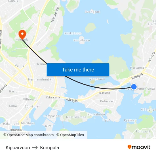 Skipper Mountain to Kumpula map