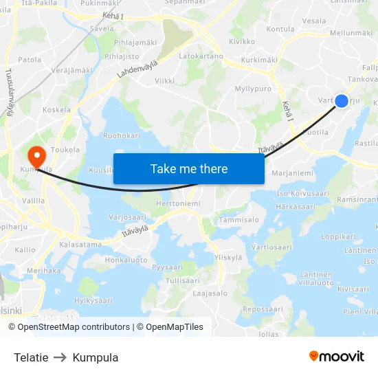 Telatie to Kumpula map