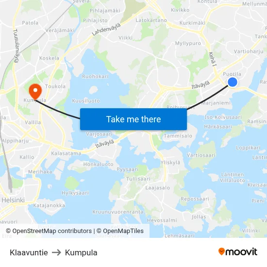 Klaavu Road to Kumpula map