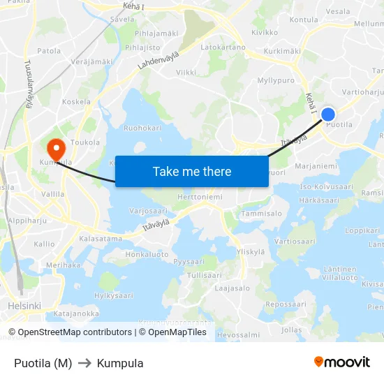 Puotila (M) to Kumpula map