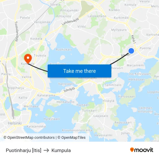 Puotinharju [Itis] to Kumpula map