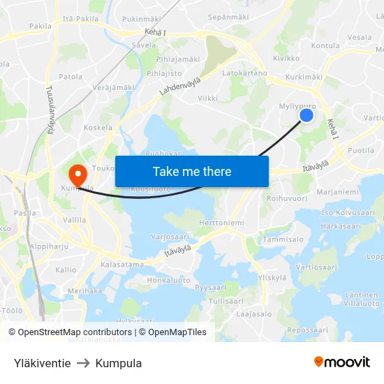 Upper Stone Road to Kumpula map