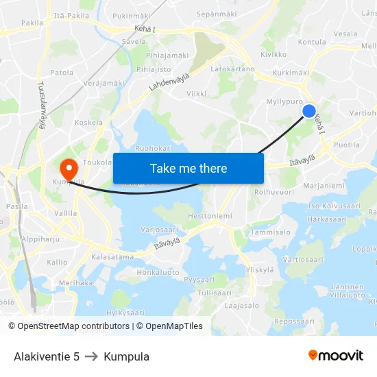 Alakivi Road 5 to Kumpula map