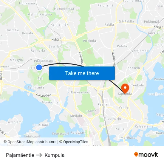 Pajamäki Road to Kumpula map