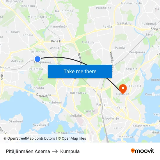 Pitäjänmäen Asema to Kumpula map