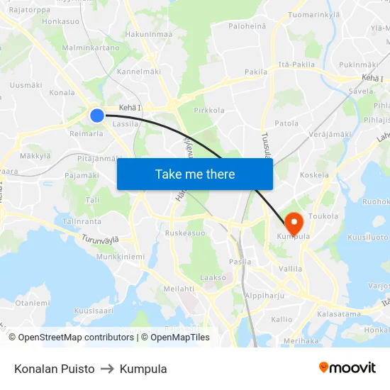 Konalan Puisto to Kumpula map