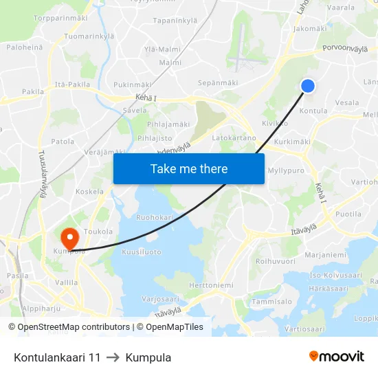 Kontulankaari 11 to Kumpula map