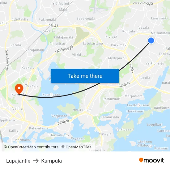 Lupaja Road to Kumpula map