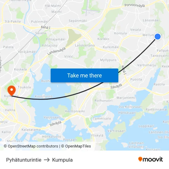 Pyhatunturi Road to Kumpula map