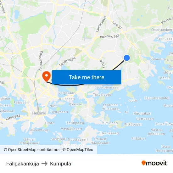 Fallpakka Alley to Kumpula map
