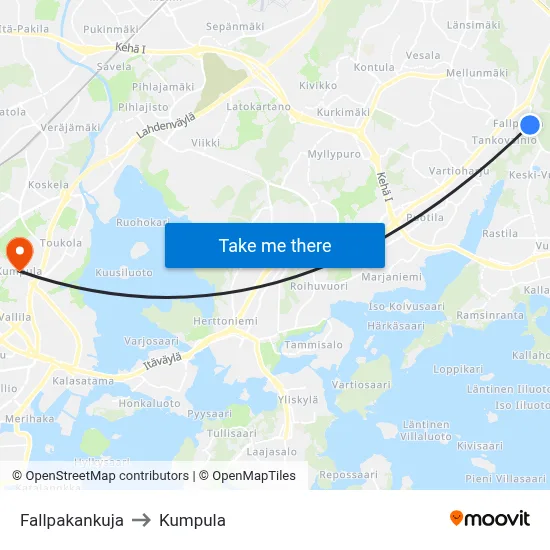 Fallpakka Alley to Kumpula map