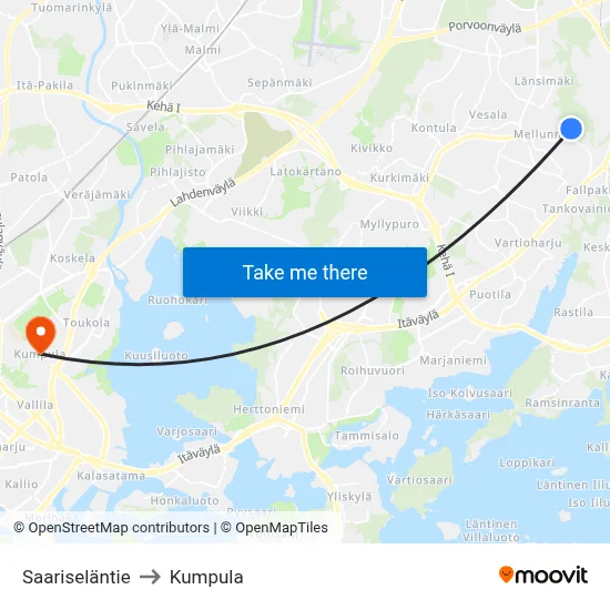 Saarisela Road to Kumpula map