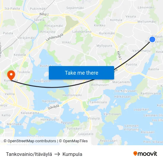 Tankovainio/Itäväylä to Kumpula map