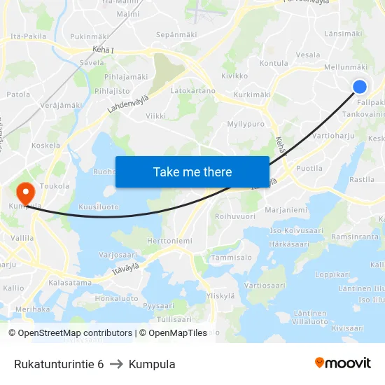 Rukatunturi Road 6 to Kumpula map