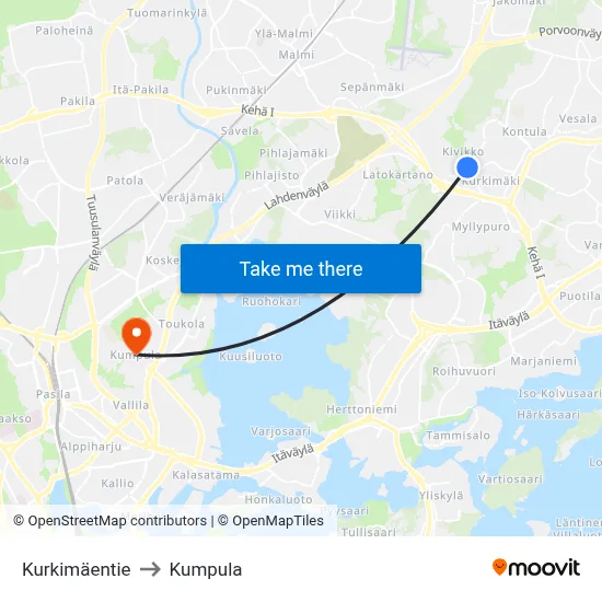 Kurkimäentie to Kumpula map