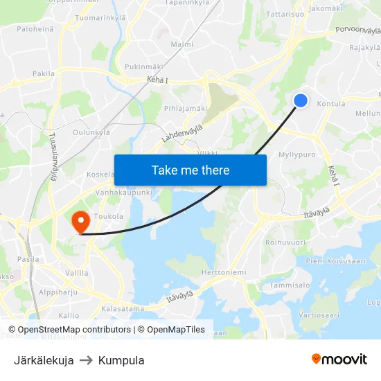 Järkälekuja to Kumpula map