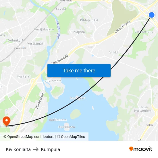 Kivikko Edge to Kumpula map