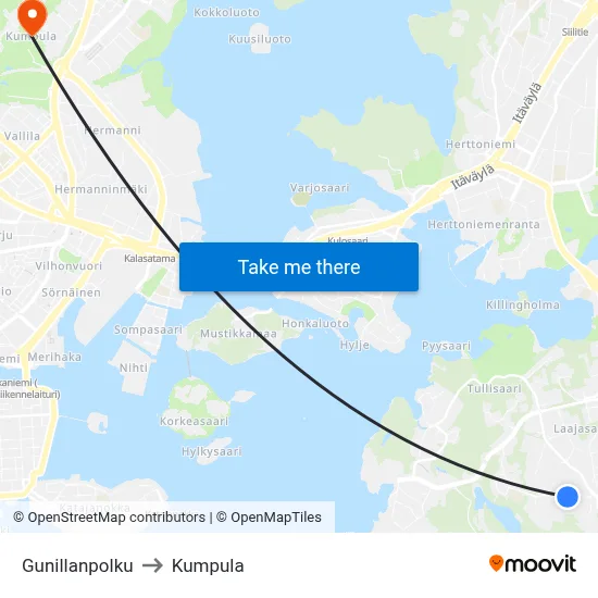 Gunillanpolku to Kumpula map