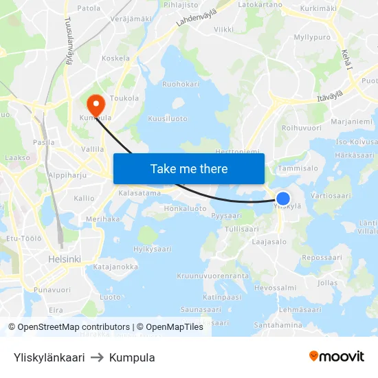 Yliskyla Arc to Kumpula map