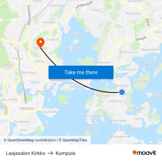 Laajasalon Kirkko to Kumpula map