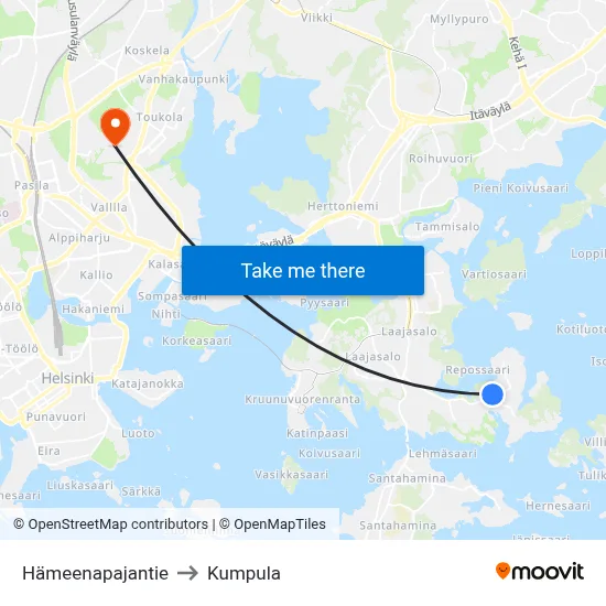 Hämeenapa Road to Kumpula map