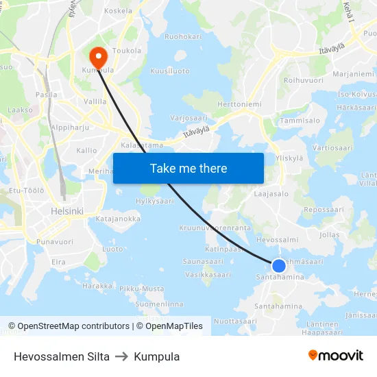 Hevossalmen Silta to Kumpula map