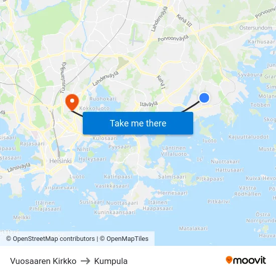 Vuosaaren Kirkko to Kumpula map