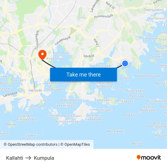 Kallahti to Kumpula map