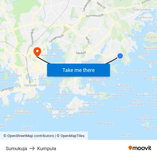 Sumu Lane to Kumpula map