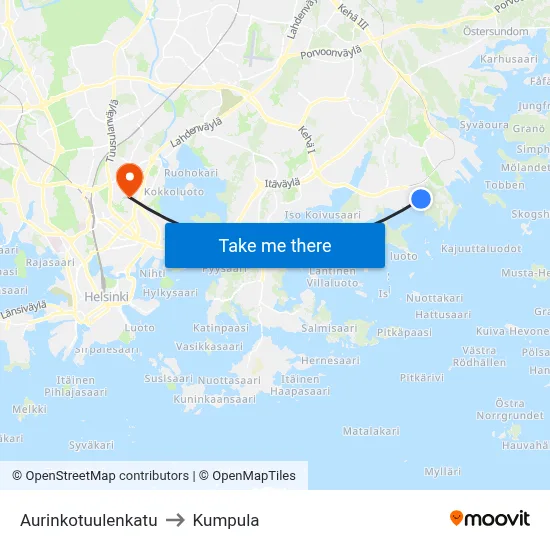 Aurinkotuulenkatu Street to Kumpula map
