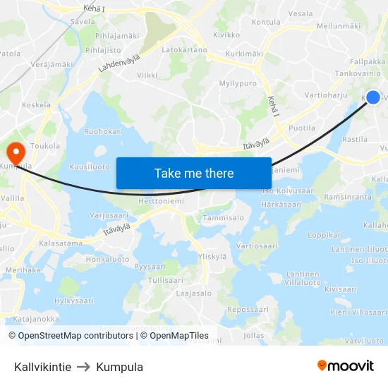 Kallvikintie to Kumpula map