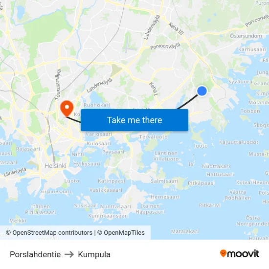 Porslahdentie to Kumpula map
